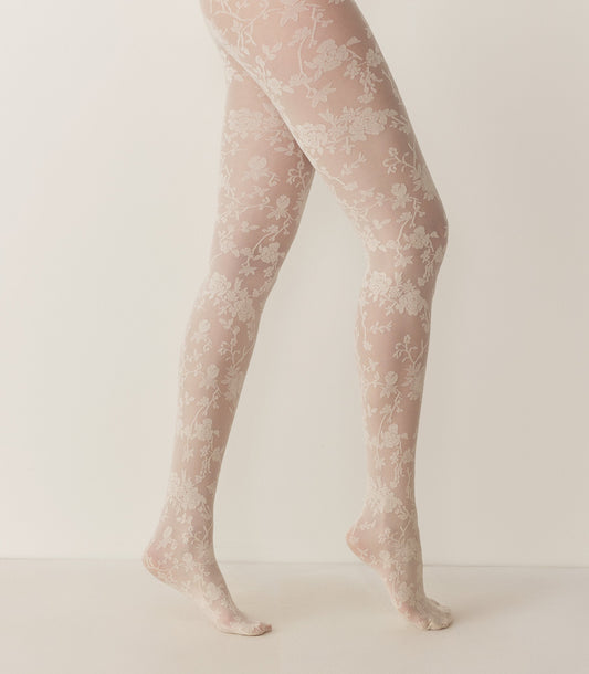 WOLFORD FLORAL LACE TIGHTS -- BUTTERMILK